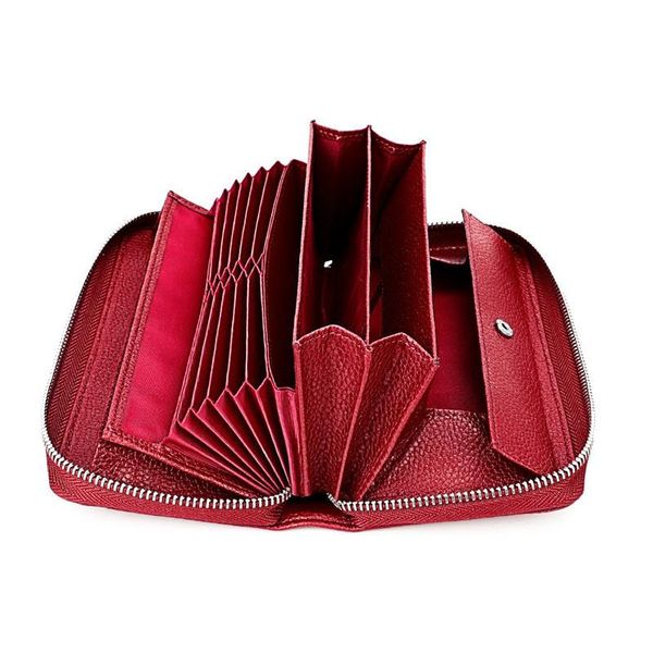 

wallets cow leather women long zipper wallet big capacity purse ladies wristlet clutch coin card holders portomonee, Red;black