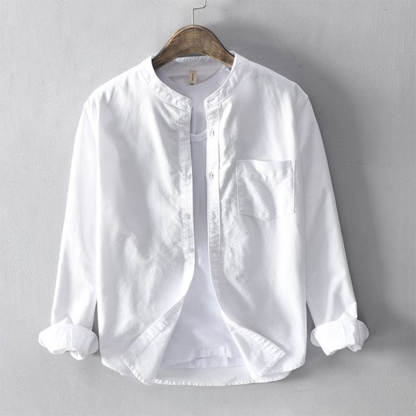 

2021 new arrival 100% cotton oxford brand fashion white shirts for men stand collar solid shirt mens chemise camisa qq0u, White;black
