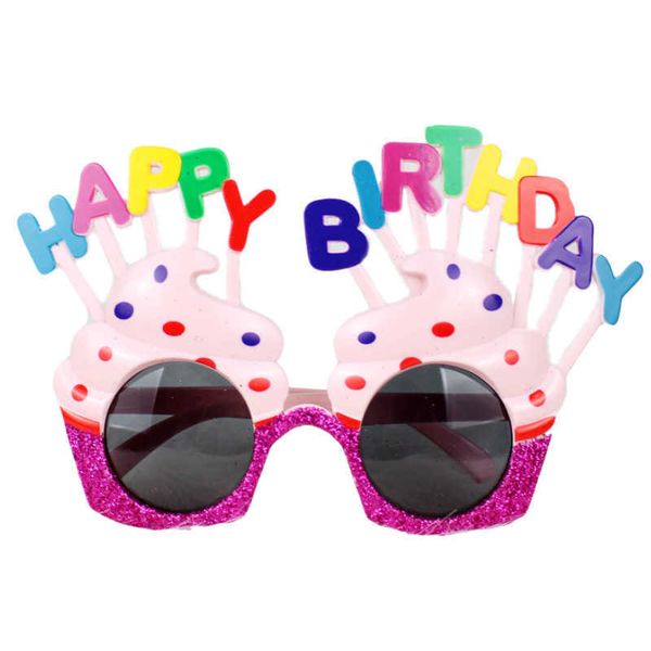 Mehrfarbige Happy Birthday-Brille, Unisex, glitzernd, Cosplay-Brille, Sonnenbrille, Fanny, niedlich, Party, süß, Creme, Kuchenglas, Neuheit, Dekoration, Geschenke, Spielzeug, G69CSGL