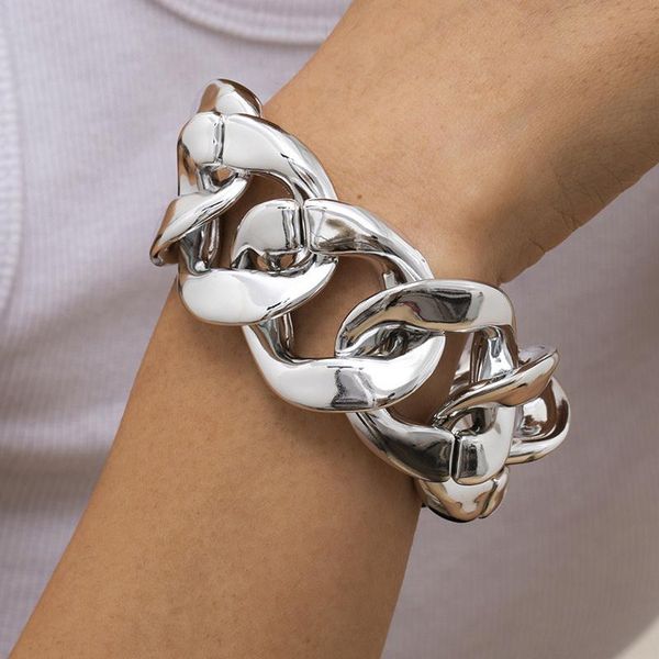 

link, chain hip hop exaggerated gold bracelet thick street personality women's material wide fashion, Black