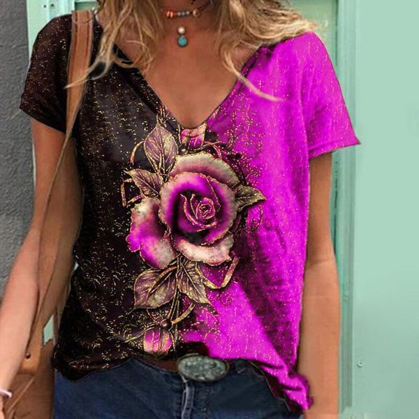 

women's polos rose print women and blouses 2021 spring v neck elegant office lady shirts summer short sleeve streetwear blusa pullover, White