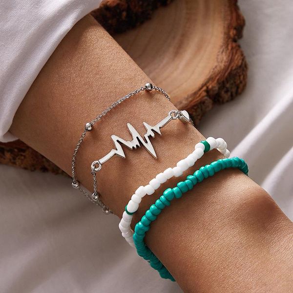 

charm bracelets tocona 4pcs/sets colorful bead for women trendy wave geometric silver color alloy metal jewelry accessories 13332, Golden;silver