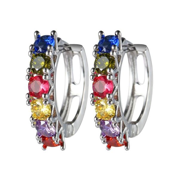 

hoop & huggie 2021 gold plated copper inlaid with color austrian zircon ear clasp earrings for female accessories delicate jewelry gift, Golden;silver