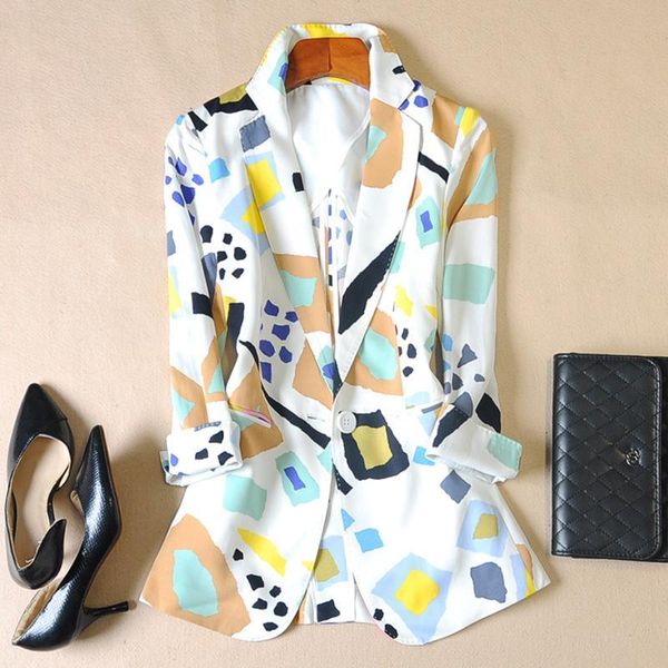 

women's suits & blazers blazer jacket 2021 spring and summer temperament fashion professional wear 7-sleeve printing casual suit, White;black