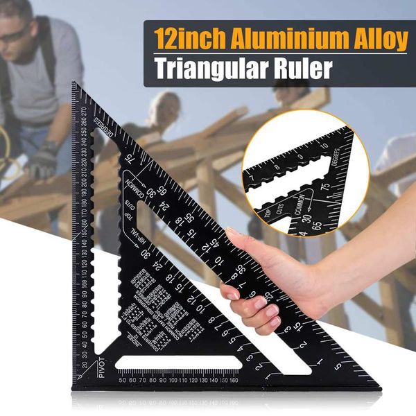 

triangle ruler 7/12 inch aluminum alloy angle protractor speed metric square measuring ruler for building framing tools gauges, Black