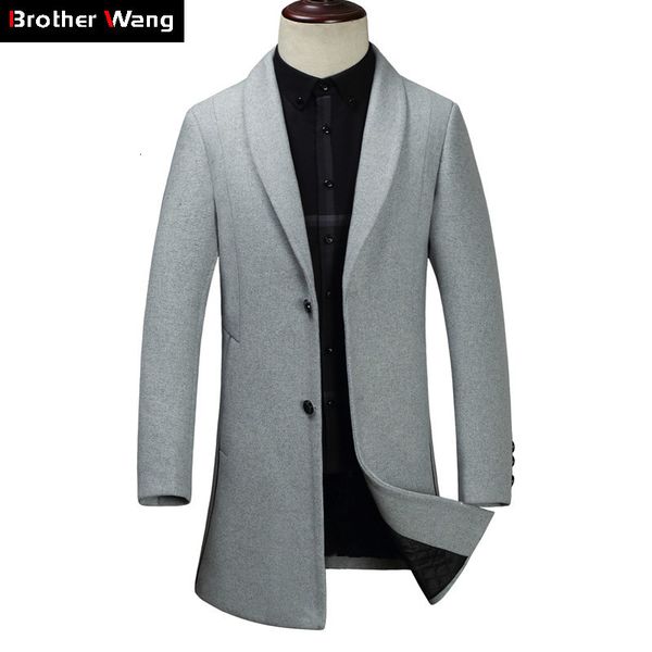 

2021 winter new men's long wool business fashion slim fit thicken warm overcoat male brand trench coat i5s1, Black