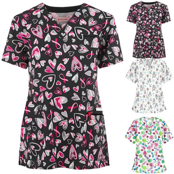

new nurse monkey work uniform women short decont on v blusa shirts 5qog, White;black
