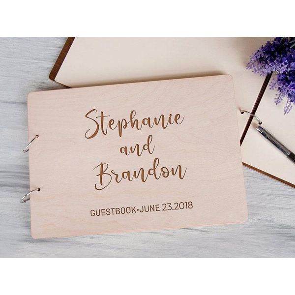 

personalized wedding guest book custom name and date a4/a5 wooden guest book laser engraving wedding gift for couple