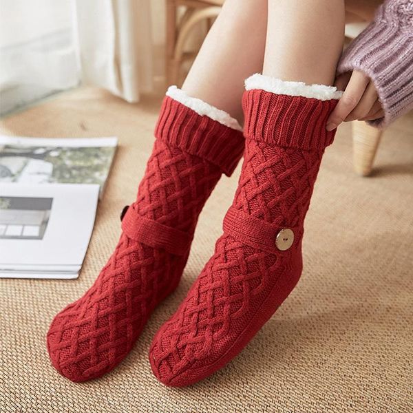 

slippers womens christmas slipper socks knitted house for women winter warm indoor non-slip floor soft sleeping, Black