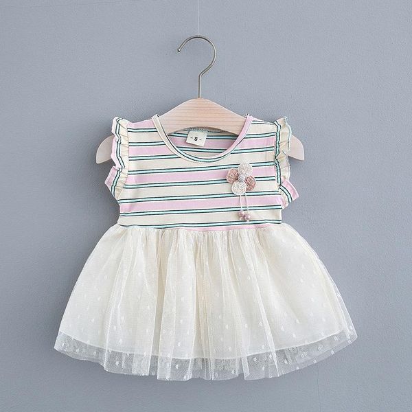 

girl's dresses summer striped girls dress white mesh baby cute sleeveless cotton children vestido, Red;yellow