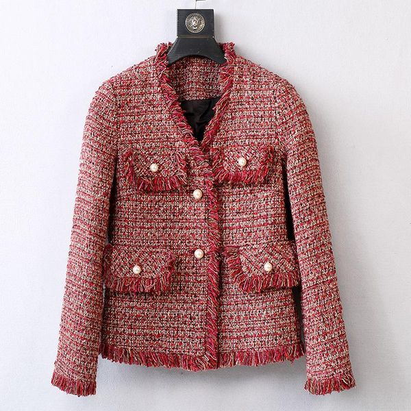 

2021 fashion new red ladies jacket, retro ladies style tweed jacket in autumn and winter, Black;brown