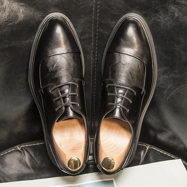 

dress shoes 2021 spring mens leather pointed-toe british-style fashion business formal casual men wedding shoe, Black