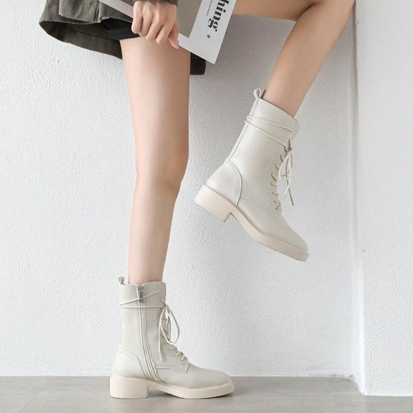 

boots woman ankle flat heel shoes women winter autumn daily short footwear size 35-43, Black