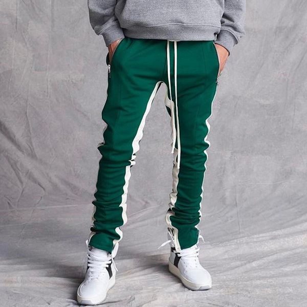 

men's pants plus size mens striped trousers autumn casual fitness patchwork spliced drawstring lace up sweatpants, Black
