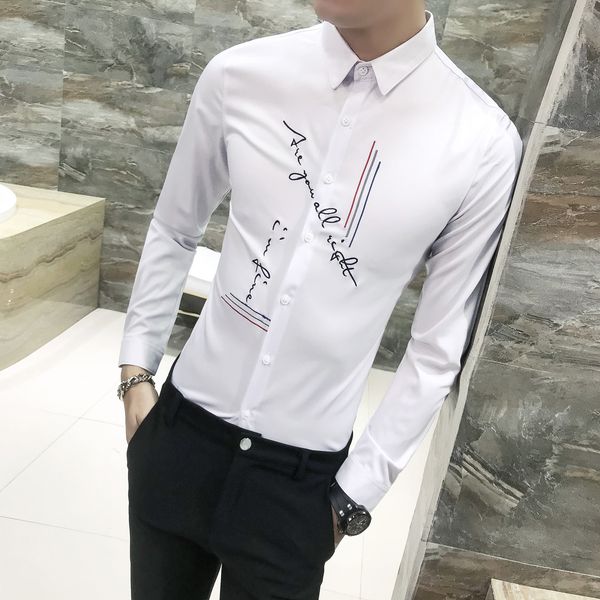 

dress shirt formal business with male long sleeve streetwear social chemise homme owm3, White;black