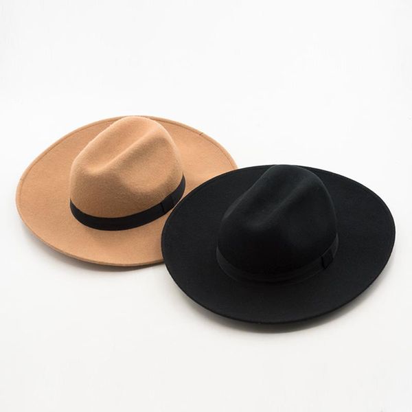 

stingy brim hats king wheat wide edge big wool formal black women fedora stage watch show felt cap winter lady fashion party khaki hat, Blue;gray