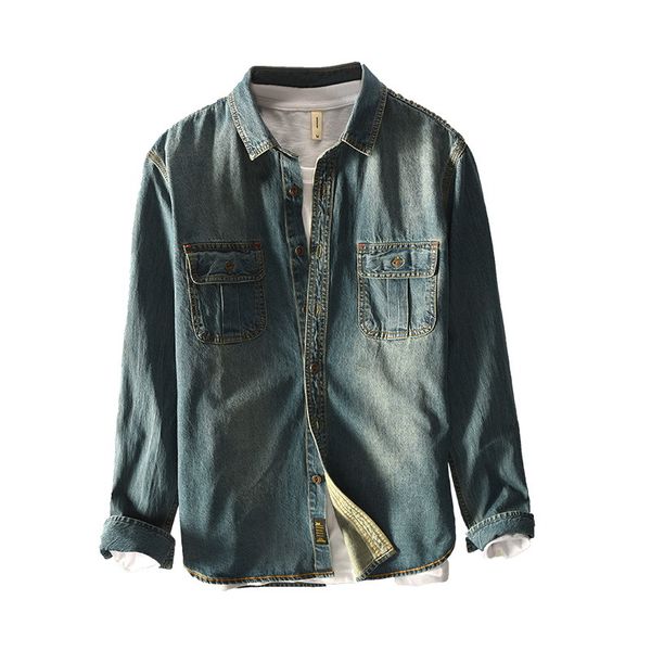 

2021 new retro clssico camisas para os marca camisa do outono e inverno de espessura slida denim shirt dos homens da vici, White