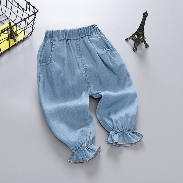 

jeans girls' tencel children's lantern pants thin, Blue