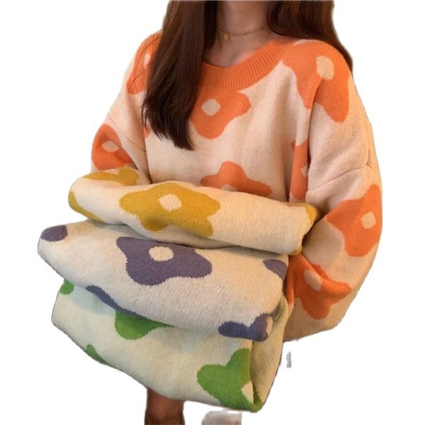 

ins fashion women sweaters winter flower over size women pullover sweaters 211007, White;black
