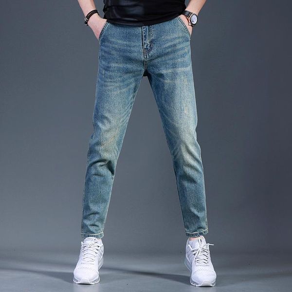 

men's jeans 2021 classic summer vintage blue slim fit denim pants