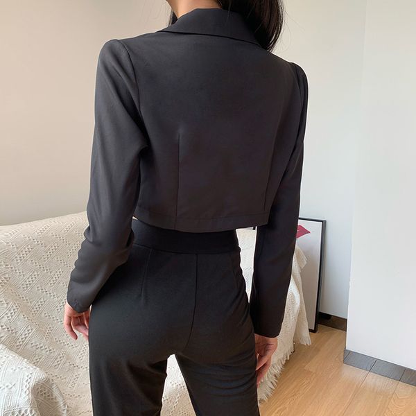 

fashion solid color long sleeve blazer jacket women dark streetwear splice chain short suits autumn female casual, White