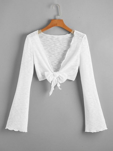 

bell sleeve lettuce trim tie front kimono 82ru#, White;black
