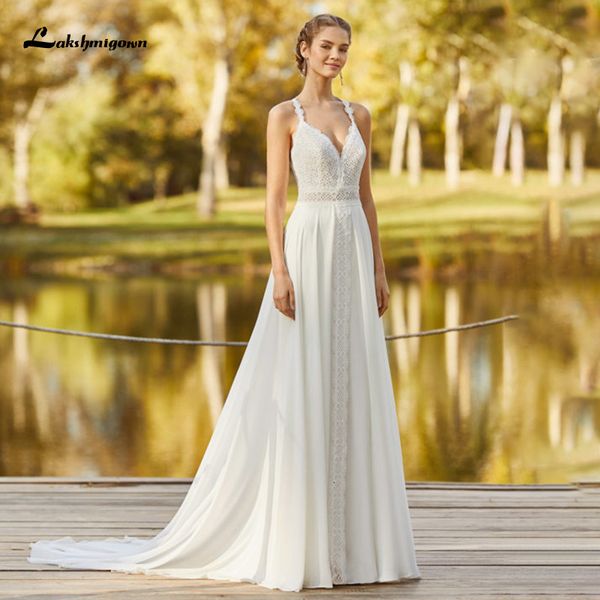 

2021 new summer boho es with spaghetti straps vestido de novia bohemio lace chiffon wedding gown crisscross back 5y9g, White