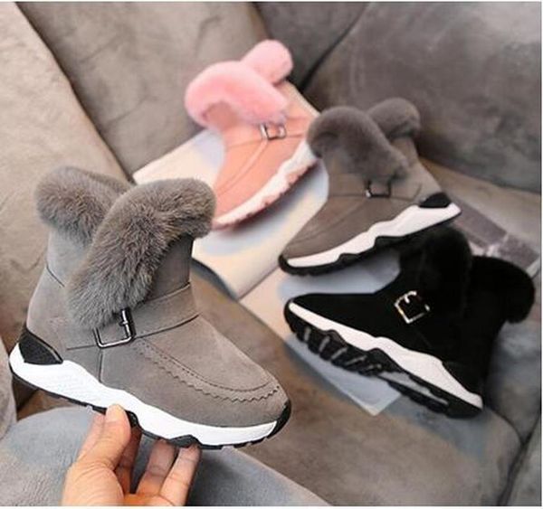 

2021 children' snow boots girls fur boots baby cotton shoes for kids size 26-36, Black;grey
