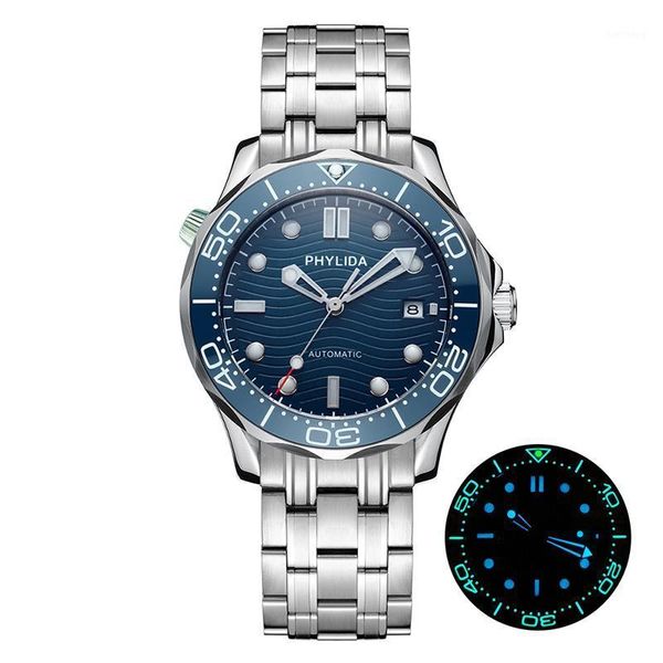 

wristwatches 20bar 200m water resistant blue wave japan miyota mechanical automatic watch smp style sapphire crystal luminous, Slivery;brown