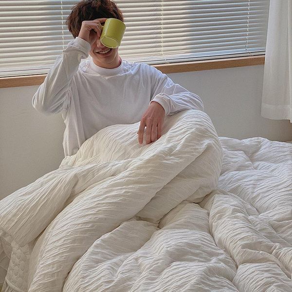 

bedding sets korean seersucker cotton solid color set four-piece nude sleeping sheets quilt cover ins wind summer