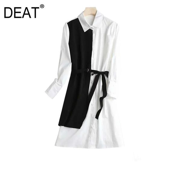 

casual dresses [deat] dress women blouse temperament lapel high waist splicing a-line long sleeve loose fit fashion tide spring 2021 13a692, Black;gray