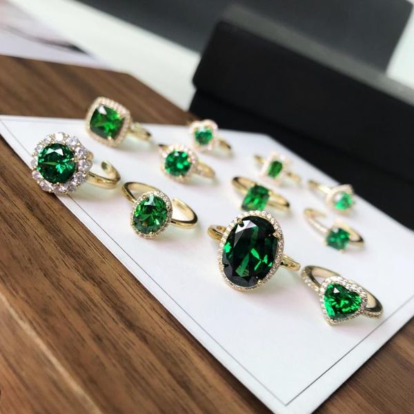 

wedding rings 10 designs green cz stone square oval geometric for women love heart vintage stacking ring adjustable jewelry gift, Slivery;golden