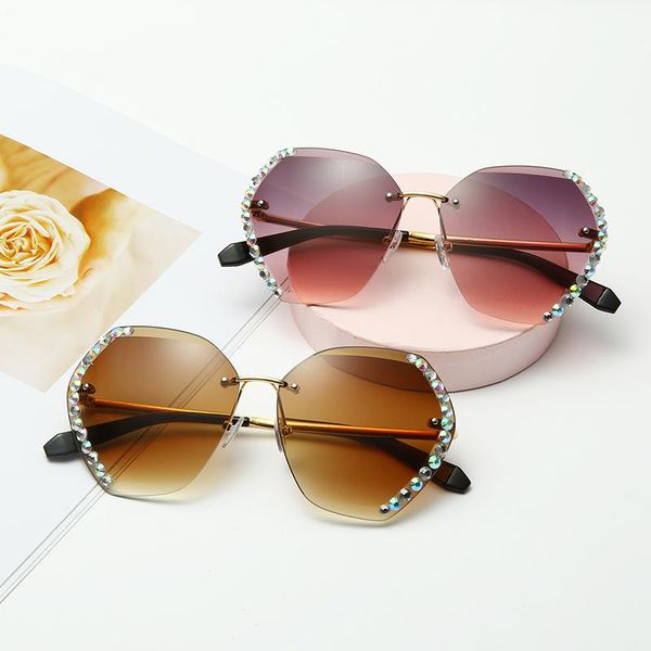 

sunglasses 2021 vintage round women fashion rimless glasses retro pink gradient sun uv400 shades oculos, White;black
