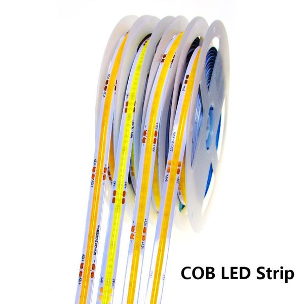 

strips dc 12v 24v led strip light high density flexible fob bar ra90 warm nature cool white blue green red soft cob lighting