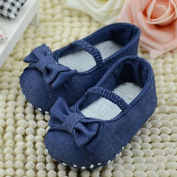 

first walkers bown baby bowknot denim shoes fashon princess girls boys toddler kids soft sole anti-slip est1