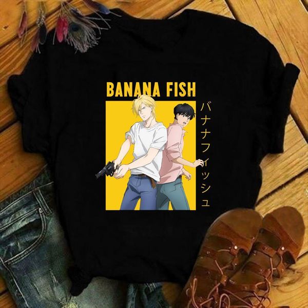 

funny japan anime banana women fish manga streetwear short sleeve graphic tees, White