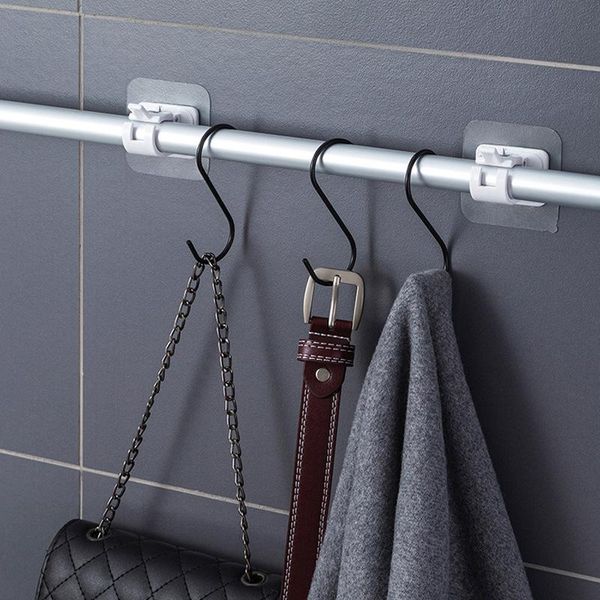 

hooks & rails 2 pieces self adhesive curtain hanging rod brackets organized pole holders bathroom room towel bar hook support rail clampsfix