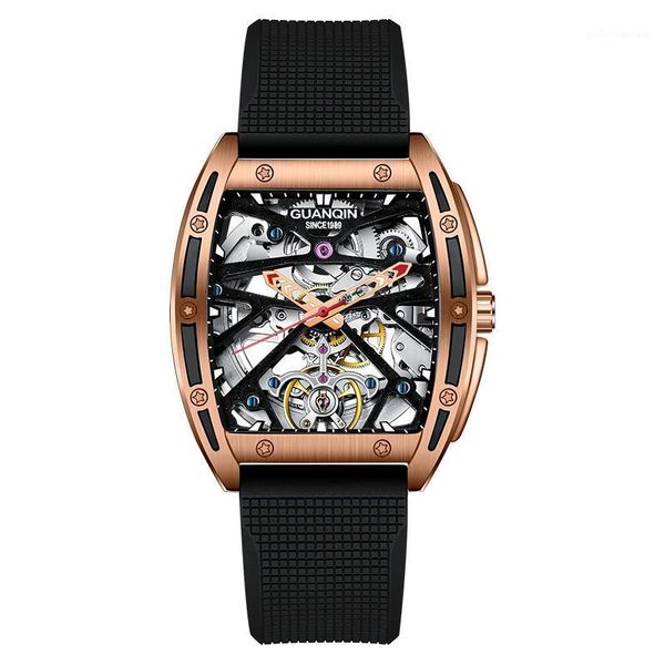 

watch men automatic luminous clock skeleton tourbillon waterproof mechanical montre homme wristwatches, Slivery;brown