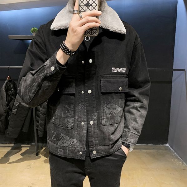 

2021 new moda de alta qualidade frente es bolsos homens jeans jaquetas grosso quente turn down collar nico breasted fino ajuste denim casaco, Black;brown