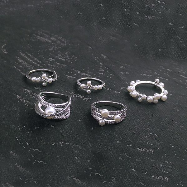 

s925 sterling silver multi circle geometric cross pearl women's rings personality temperament fashion design luxury jewelry monaco ring, Golden;silver
