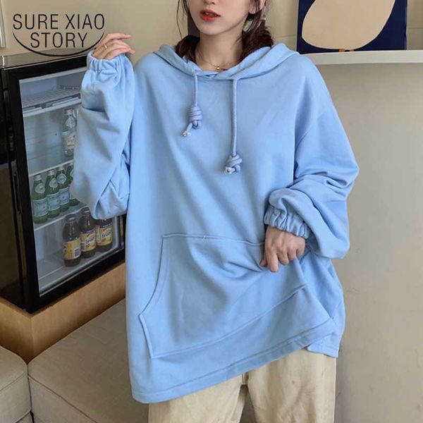 

casual plus size loose hoodies women cotton solid pullover sweatshirt autumn lady long sleeve korean clothes chic 12000 210527, Black