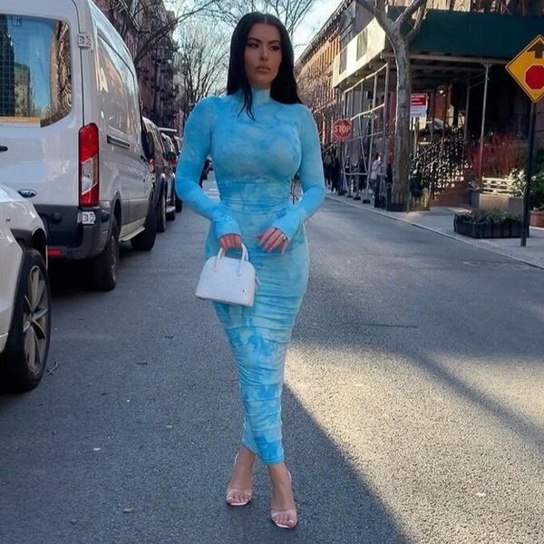 

casual dresses 2021 dress slim print high collar pleated long sleeve midi spring autumn female clothing elegant bodycon robe, Black;gray