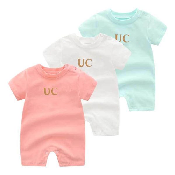 

jumpsuits arrival summe fashion brand letter baby clothes cotton short-sleeved white pink born boy girls romper 0-24 months, Blue