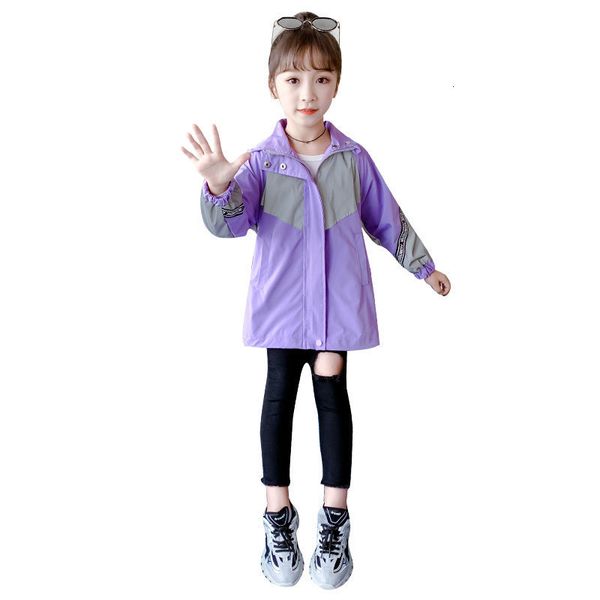

2021 New Teenage Girls Coats for Trench Spring Long Korean Sleeve Children Jackets Outfits 8 10 12y Jacket J14m, Blue;gray