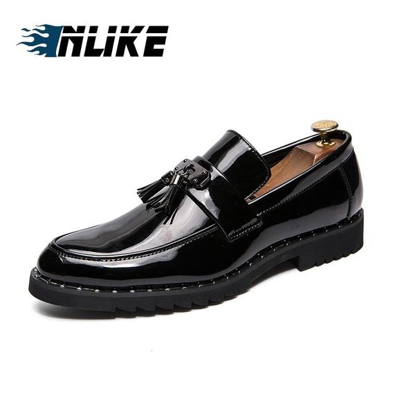 

dress shoes inlike men leather tassel casual loafers slip on mens, Black
