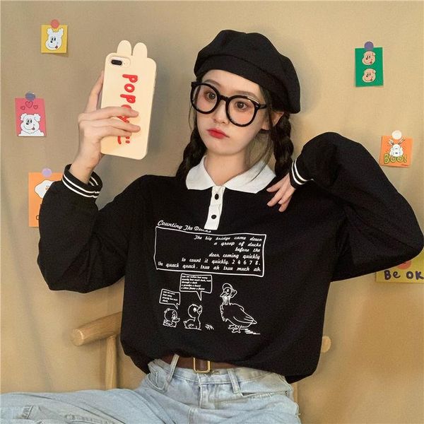

women's t-shirt women 's long-sleeved 2021 spring and autumn collar shirt korean style loose preppy student, White