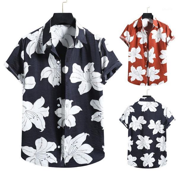 

men's casual shirts short sleeve shirt men summer floral loose baggy hawaii holiday beach tees buttons blouse national style, White;black