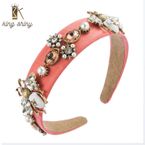 

hair clips & barrettes king shiny vintage baroque gemetric crystal bee headband ethnic imitation pearl beaded solid color fabric hairband gi, Golden;silver