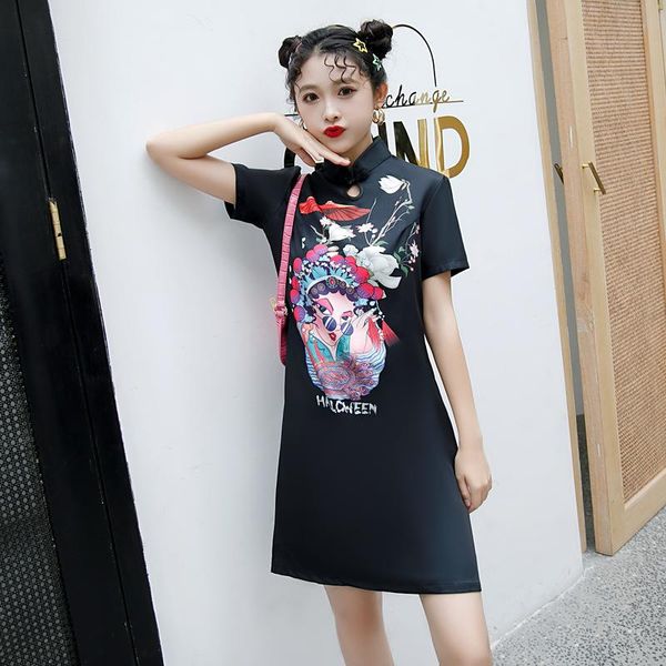 

ethnic clothing cheongsam 2021 summer dress black short qipao gilr gothic women mandarin neck sleeve slim side high split, Red