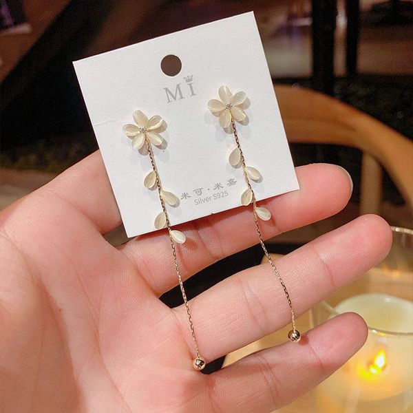 

dangle & chandelier korean flower tassel pendant earrings long and delicate trend women jewelry personality fashion stud women's, Silver